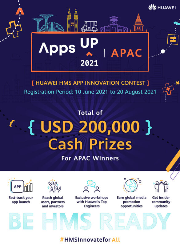 Huawei Mobile Services (HMS) launched AppsUP 2021, its global annual app innovation contest today. This year’s Asia Pacific (APAC) edition will see contestants across the region pit their skills and talents to win from a prize pool of US$200,000. Interested applicants can register their entry from 10 June to 20 August.