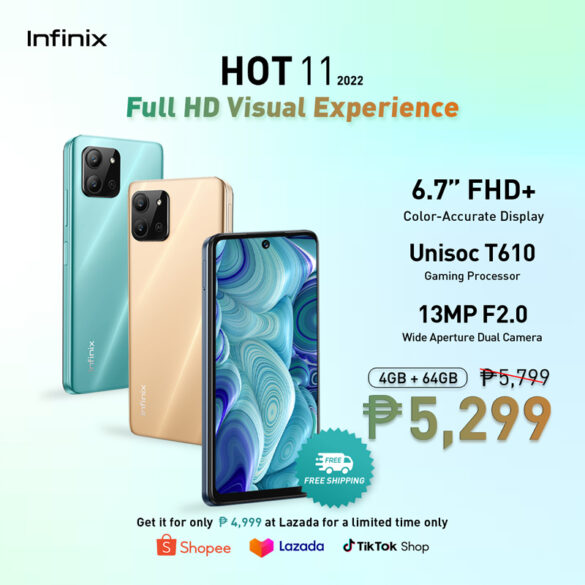 The Infinix HOT 11 2022 is available from Shopee and the Tiktok Shop for P5,299, and Lazada will have an introductory price of P4,999 for a limited time only.